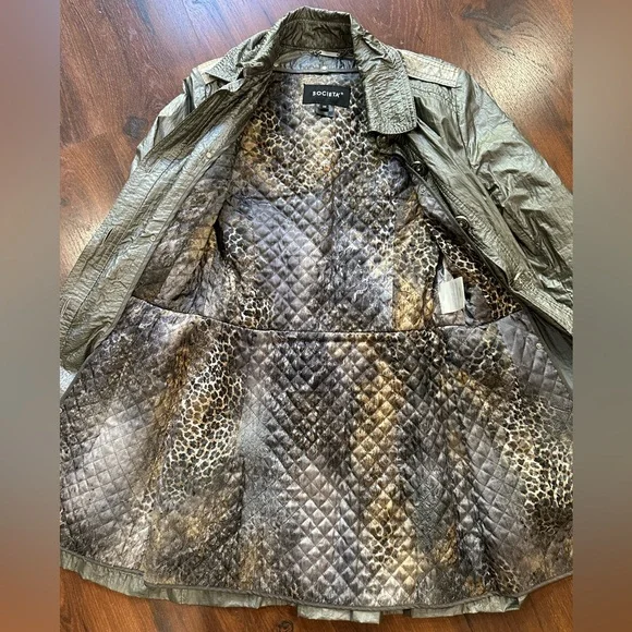 Societa Rare Vintage Women’s Metallic Coat with Leather Garn. Size 38, Italy Y2K - Picture 10 of 14